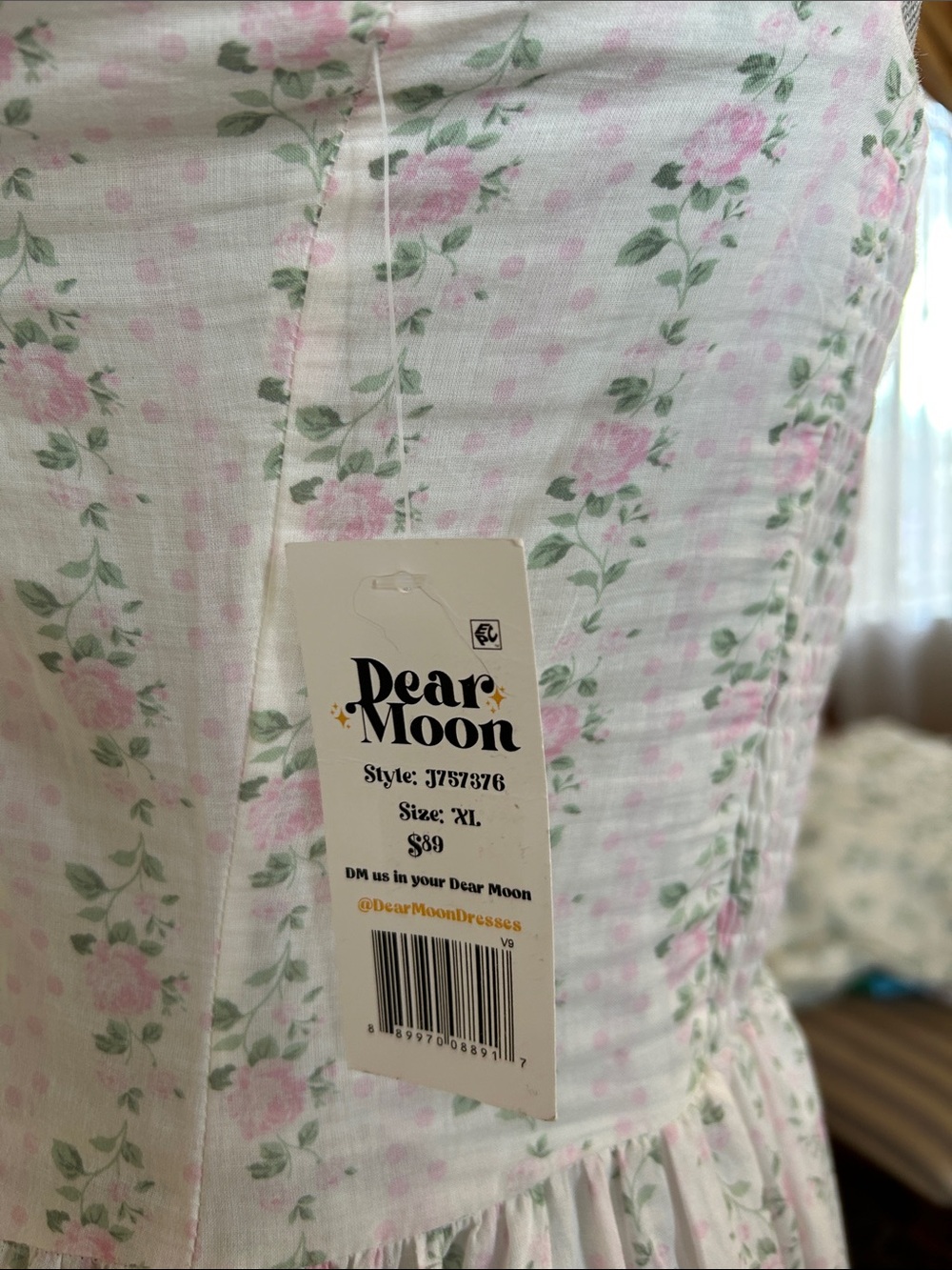 Floral Cotton Chemise Nightgown - White with Pink Floral - Picture 5 of 5
